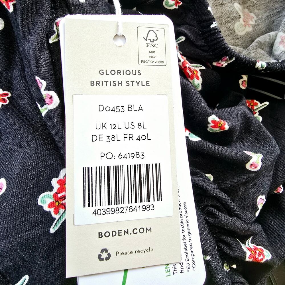 New Boden Sweetheart Midi Dress Long Sleeves Floral Black Red Women's Size 8 - Picture 11 of 12
